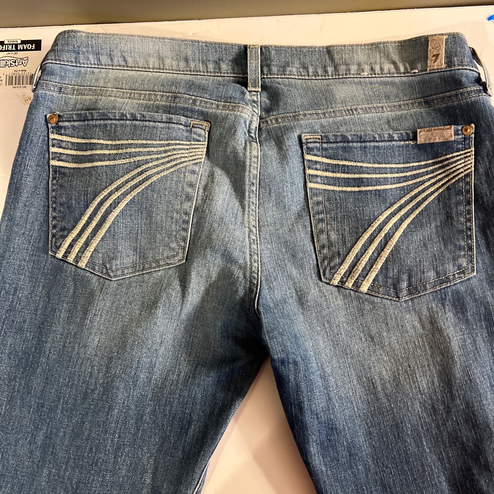 7 Seven For All Mankind Dojo Jeans Womens Medium Blue Denim Leg Flare 32.